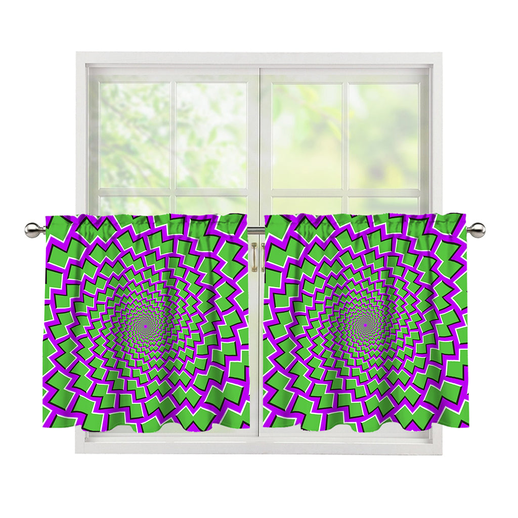 Green Shapes Moving Optical Illusion Tier Curtains