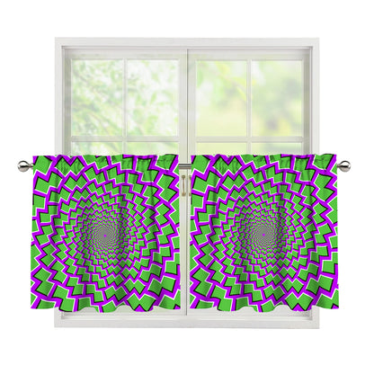 Green Shapes Moving Optical Illusion Tier Curtains