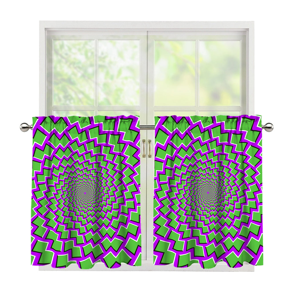 Green Shapes Moving Optical Illusion Tier Curtains
