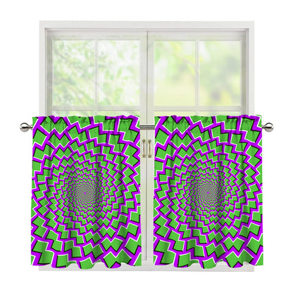 Green Shapes Moving Optical Illusion Tier Curtains