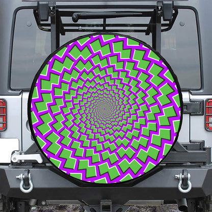 Green Shapes Moving Optical Illusion Tire Cover