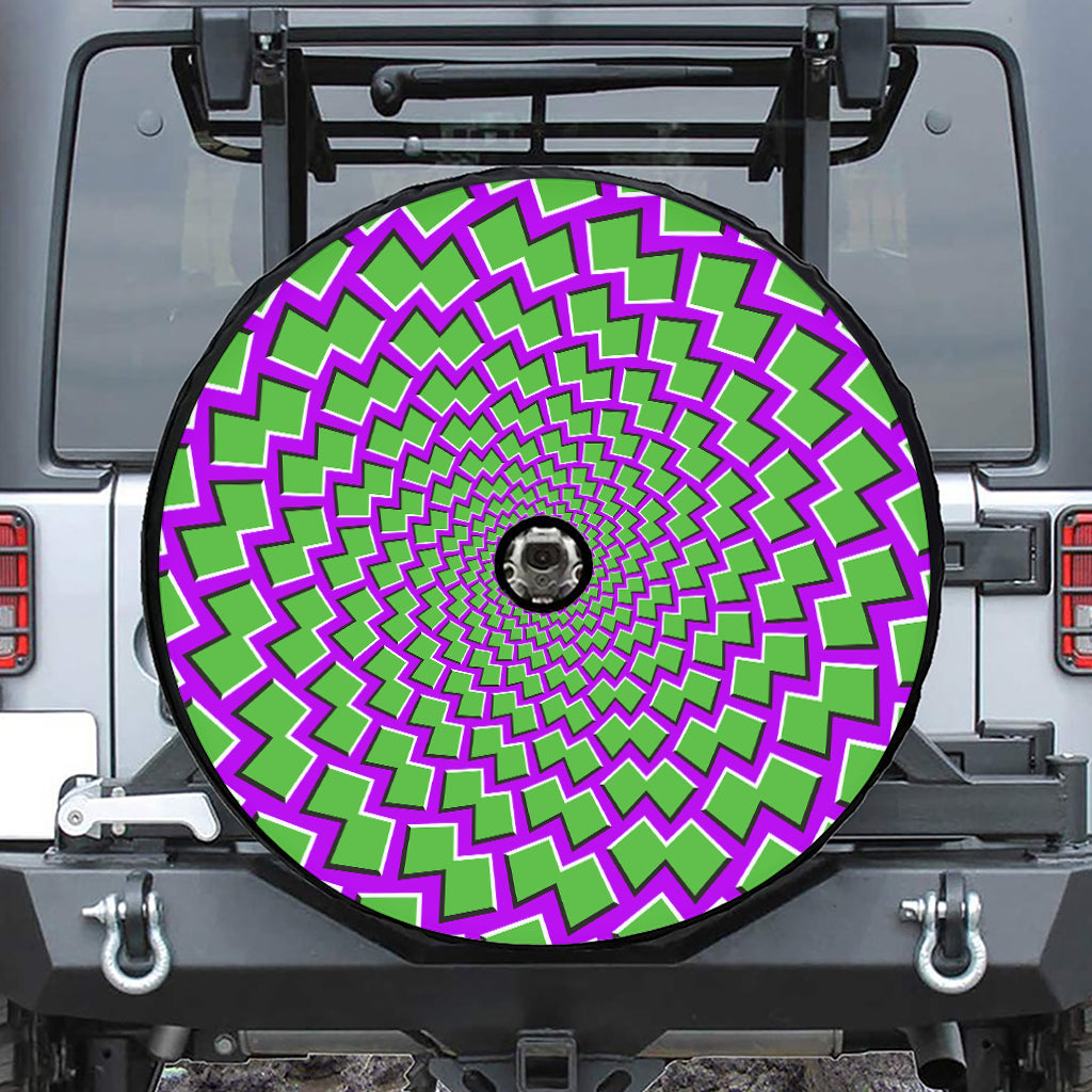Green Shapes Moving Optical Illusion Tire Cover With Camera Hole