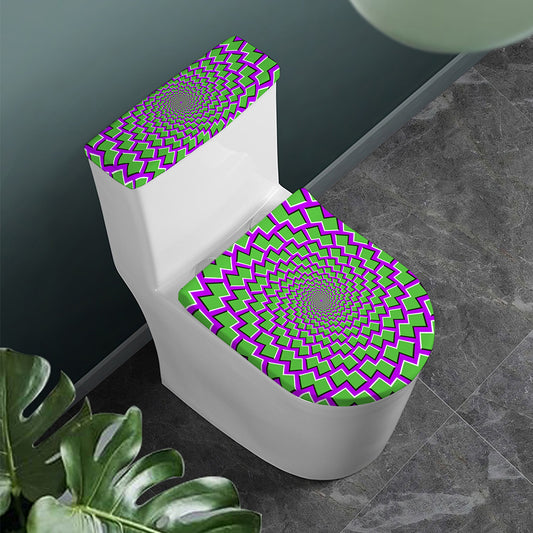 Green Shapes Moving Optical Illusion Toilet Lid And Tank Cover Set