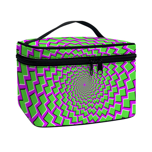Green Shapes Moving Optical Illusion Travel Makeup Bag