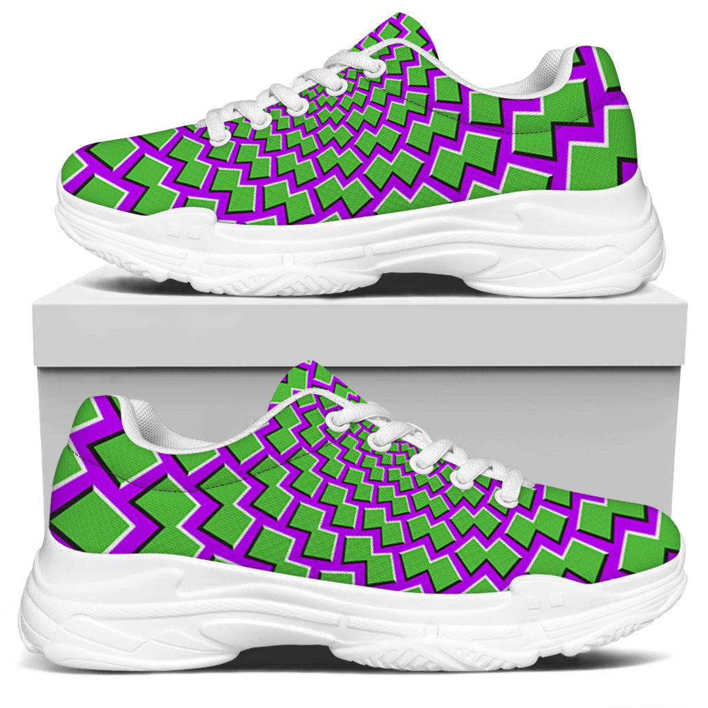 Green Shapes Moving Optical Illusion White Chunky Shoes