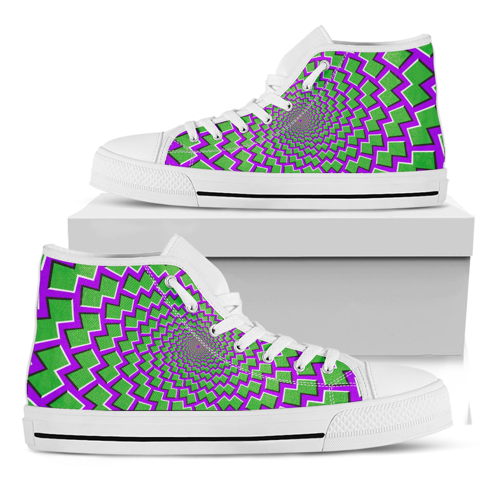 Green Shapes Moving Optical Illusion White High Top Sneakers