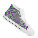 Green Shapes Moving Optical Illusion White High Top Sneakers
