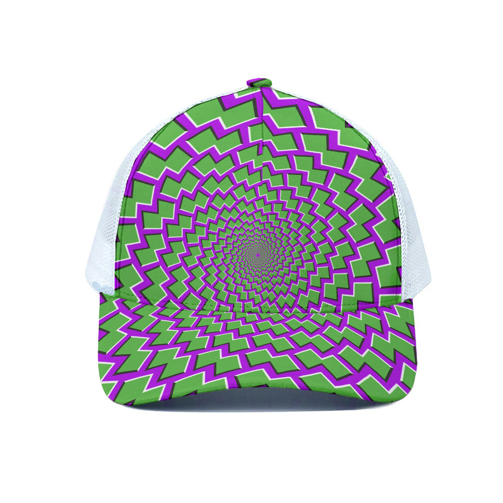 Green Shapes Moving Optical Illusion White Mesh Trucker Cap