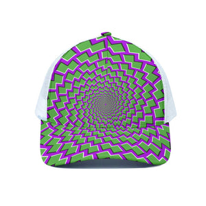 Green Shapes Moving Optical Illusion White Mesh Trucker Cap