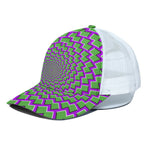 Green Shapes Moving Optical Illusion White Mesh Trucker Cap