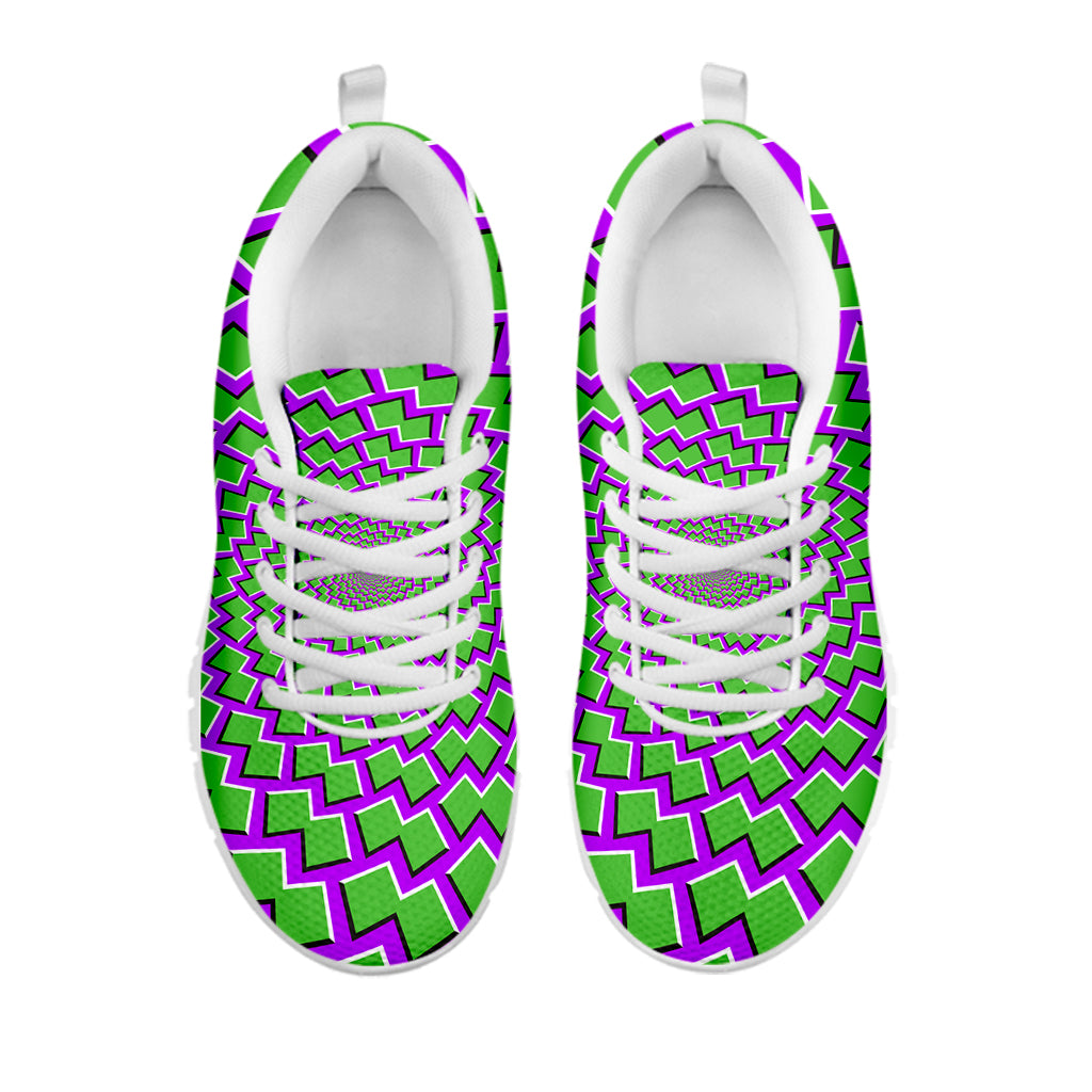 Green Shapes Moving Optical Illusion White Running Shoes