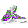 Green Shapes Moving Optical Illusion White Slip On Sneakers