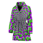 Green Shapes Moving Optical Illusion Women's Bathrobe