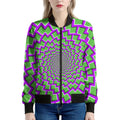 Green Shapes Moving Optical Illusion Women's Bomber Jacket