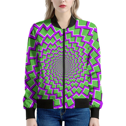Green Shapes Moving Optical Illusion Women's Bomber Jacket