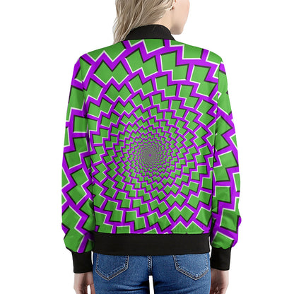 Green Shapes Moving Optical Illusion Women's Bomber Jacket
