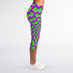 Green Shapes Moving Optical Illusion Women's Capri Leggings