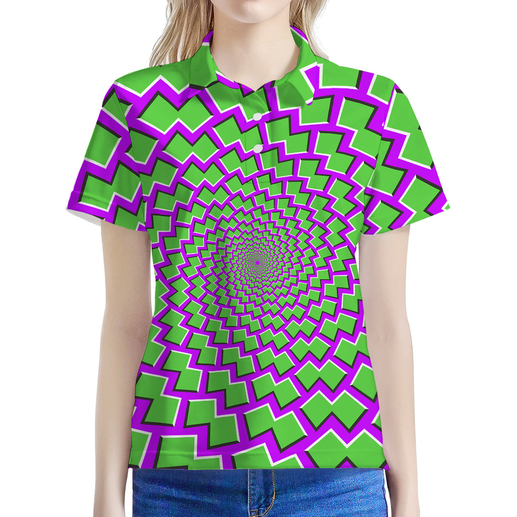 Green Shapes Moving Optical Illusion Women's Polo Shirt