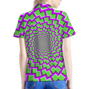 Green Shapes Moving Optical Illusion Women's Polo Shirt