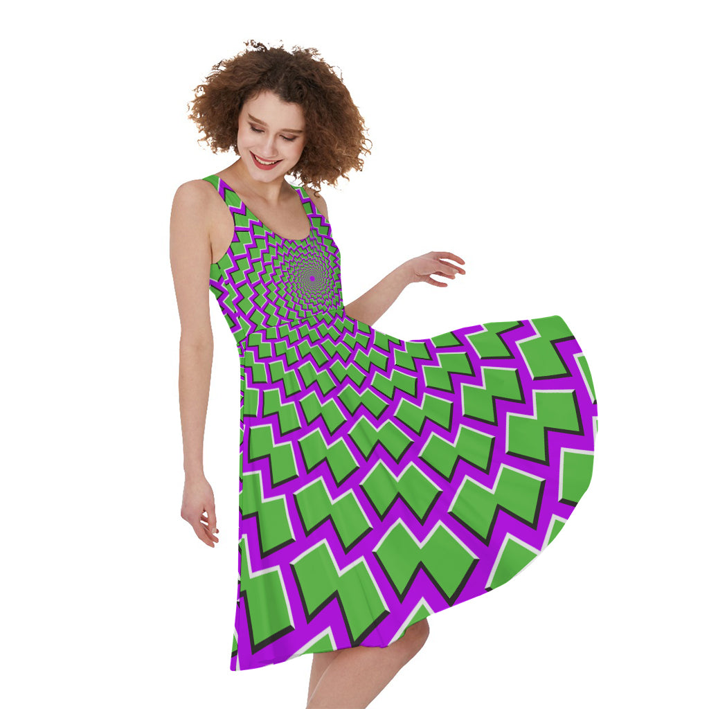 Green Shapes Moving Optical Illusion Women's Sleeveless Dress