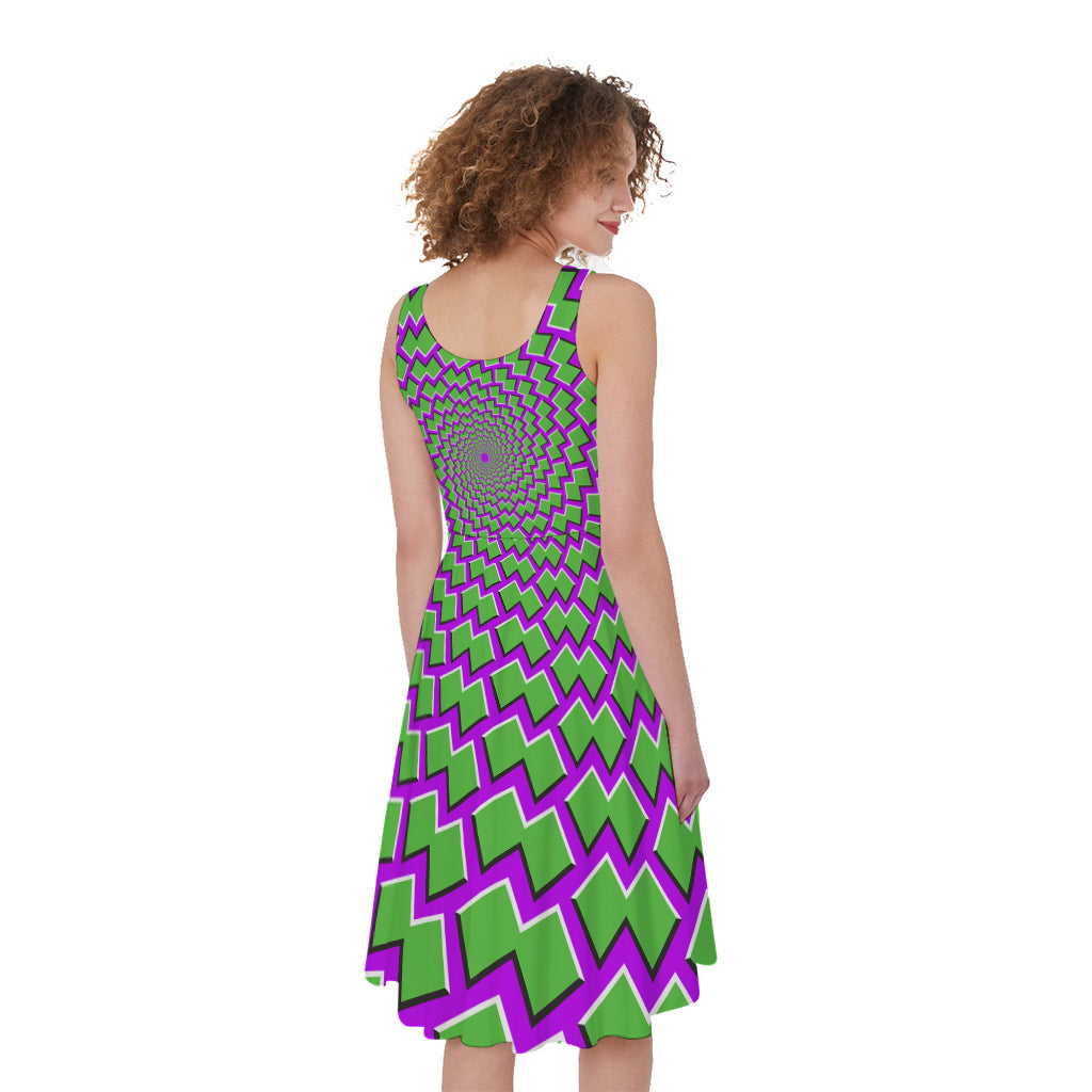 Green Shapes Moving Optical Illusion Women's Sleeveless Dress