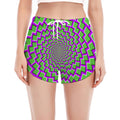 Green Shapes Moving Optical Illusion Women's Split Running Shorts