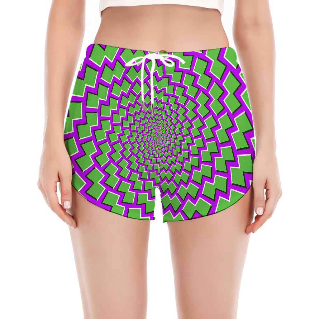 Green Shapes Moving Optical Illusion Women's Split Running Shorts