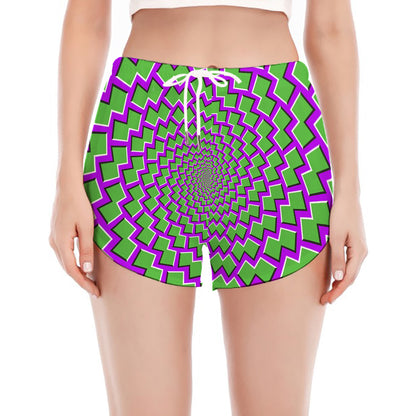 Green Shapes Moving Optical Illusion Women's Split Running Shorts