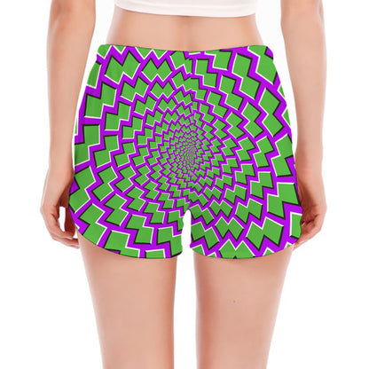 Green Shapes Moving Optical Illusion Women's Split Running Shorts