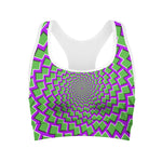 Green Shapes Moving Optical Illusion Women's Sports Bra