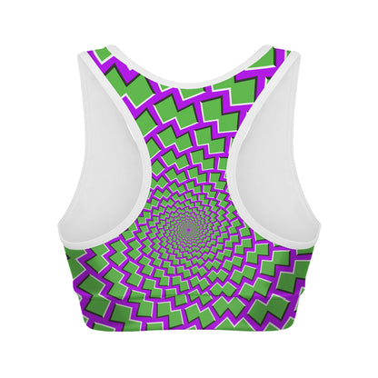 Green Shapes Moving Optical Illusion Women's Sports Bra