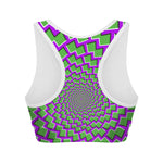 Green Shapes Moving Optical Illusion Women's Sports Bra