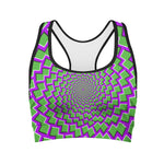 Green Shapes Moving Optical Illusion Women's Sports Bra