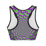 Green Shapes Moving Optical Illusion Women's Sports Bra