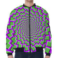 Green Shapes Moving Optical Illusion Zip Sleeve Bomber Jacket