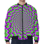 Green Shapes Moving Optical Illusion Zip Sleeve Bomber Jacket