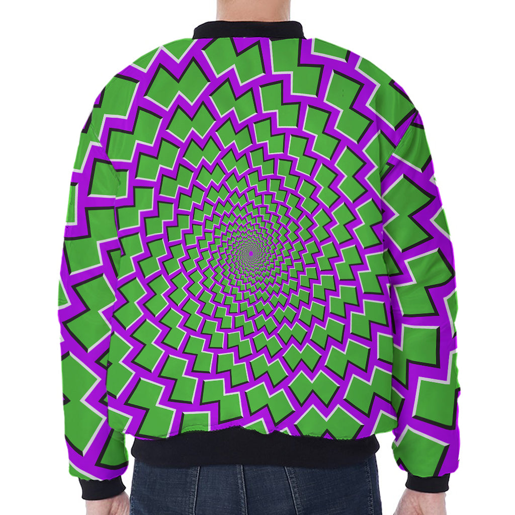 Green Shapes Moving Optical Illusion Zip Sleeve Bomber Jacket