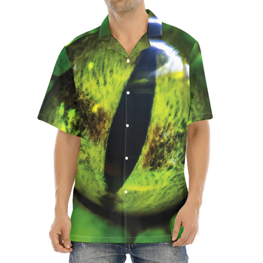 Green Snake Eye Print Aloha Shirt