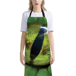 Green Snake Eye Print Bib Apron With Pocket