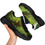 Green Snake Eye Print Black Chunky Shoes