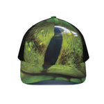 Green Snake Eye Print Black Mesh Trucker Cap
