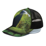 Green Snake Eye Print Black Mesh Trucker Cap