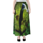 Green Snake Eye Print Chiffon Maxi Skirt
