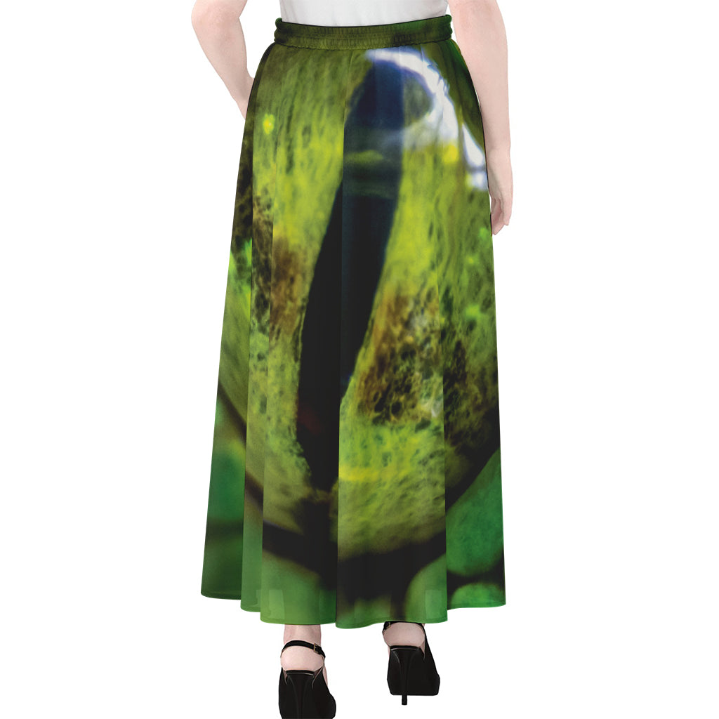 Green Snake Eye Print Chiffon Maxi Skirt