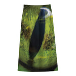 Green Snake Eye Print Cotton Front Slit Maxi Skirt