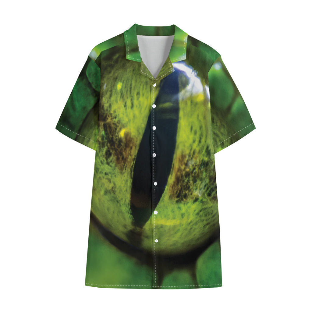 Green Snake Eye Print Cotton Hawaiian Shirt