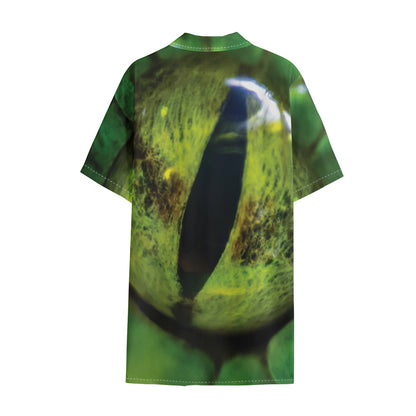 Green Snake Eye Print Cotton Hawaiian Shirt