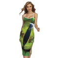 Green Snake Eye Print Cross Back Cami Dress
