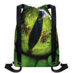 Green Snake Eye Print Drawstring Backpack