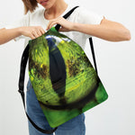 Green Snake Eye Print Drawstring Backpack